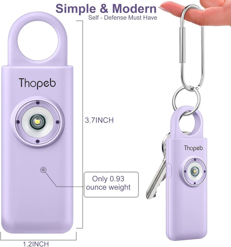 Thopeb – Personal Safety Alarm for Women–135dB Siren, Strobe Light and Rechargeable - Safety Alarm Keychain for Women (Purple) - Image 3